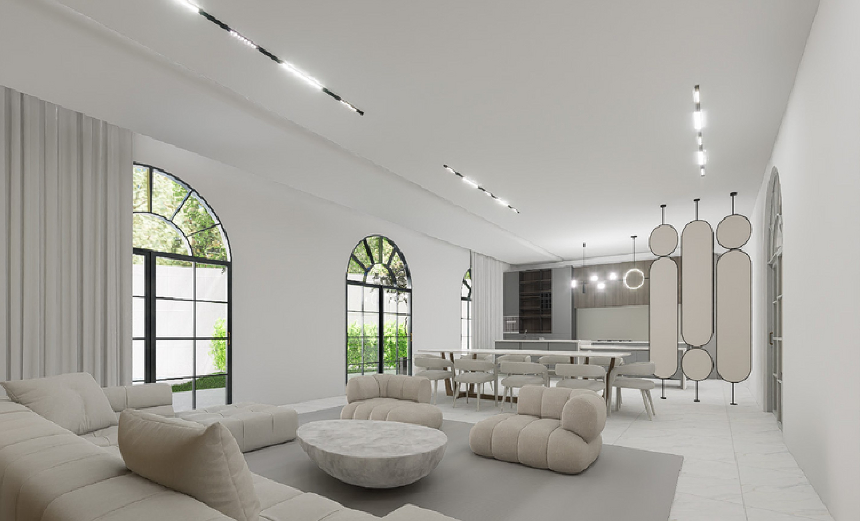 Villa Karim — séjour contemporain aux ouvertures cintrées, Mermoz